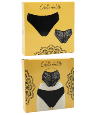 Culotte noire en dentelle avec nœud en satin 